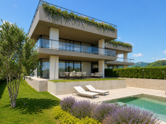 Villa bifamiliare contemporanea di lusso con piscina privata e vista panoramica sul Lago di Garda a Manerba del Garda miruvision