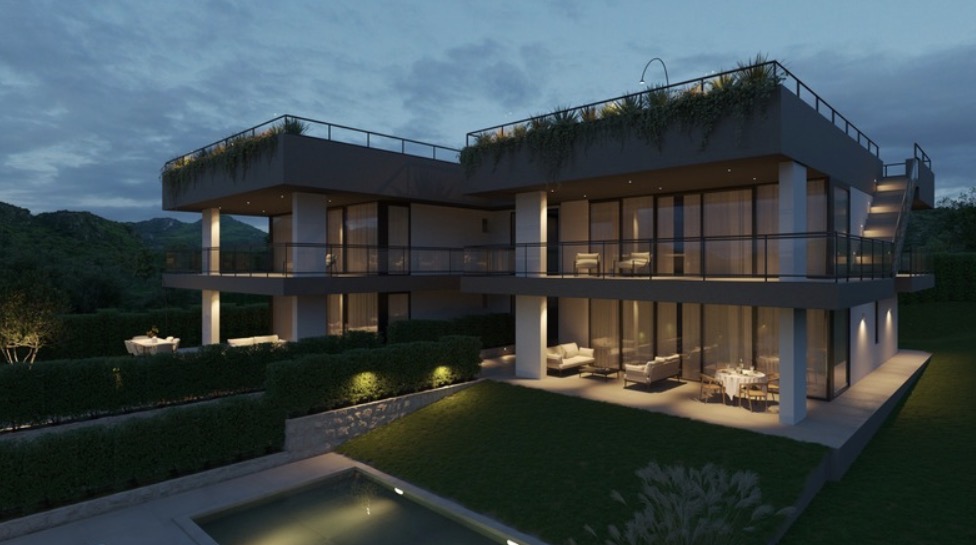 Panoramablick auf den Gardasee in Manerba del Garda Moderne Luxus-Doppelhaushälfte mit Privatpool und Panoramablick auf den Gardasee in Manerba del Garda